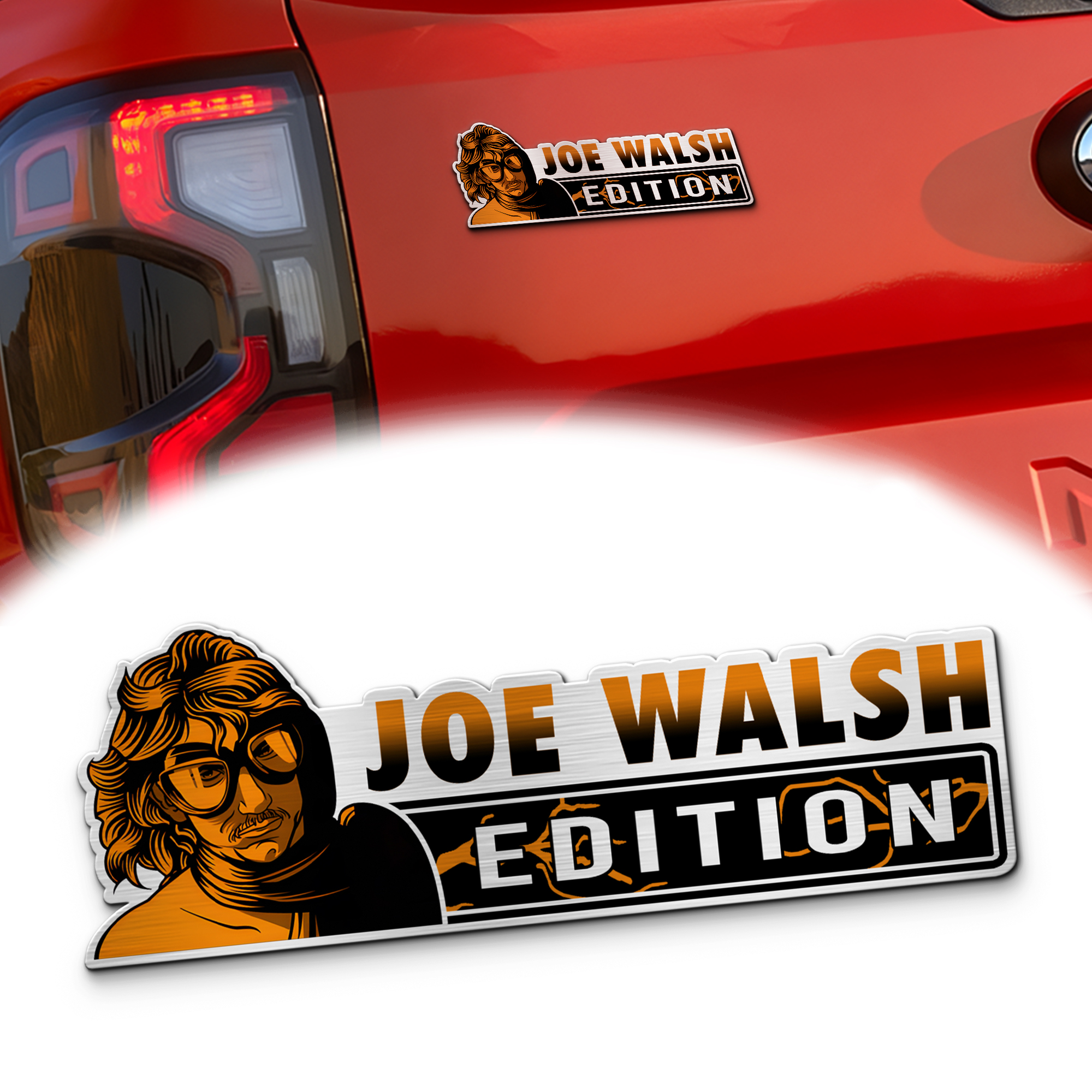 Joe Walsh Car Name Emblem Badge mockup ads 2 Red (1)