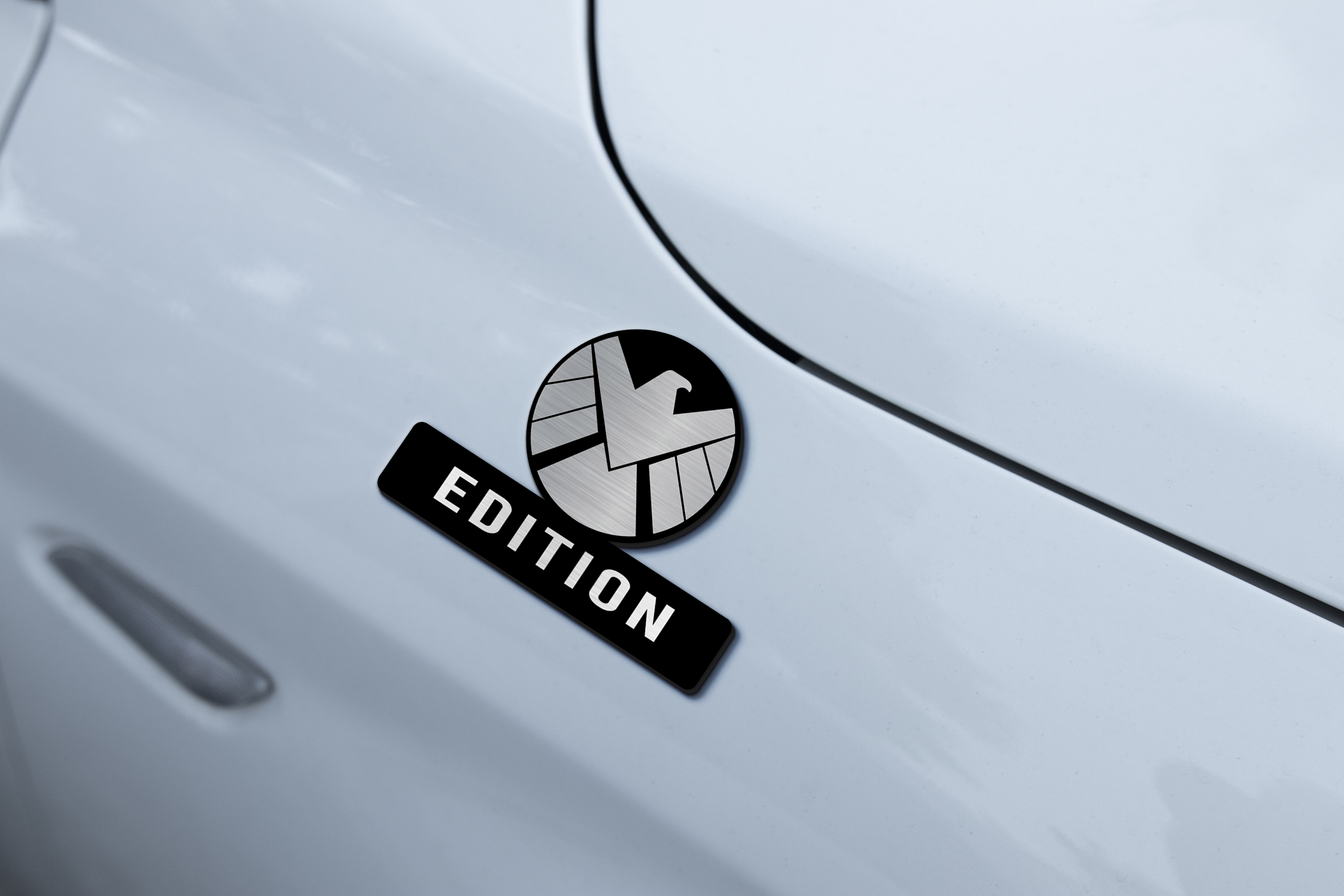 SHIELD Car Name Emblem Badge mockup 3