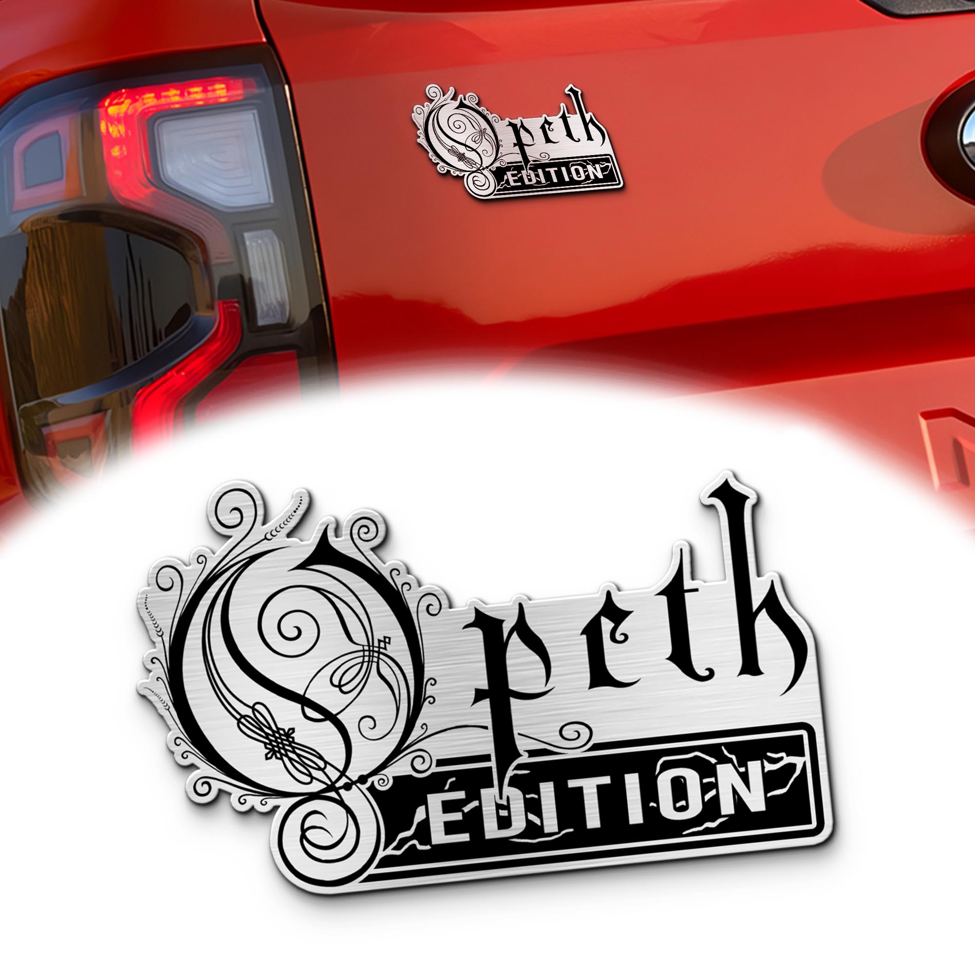 Opeth Car Name Emblem Badge mockup ads 2 Red (1)