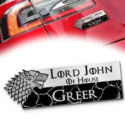Custom House Stark Direwolf Sigil Car Badge – Personalized Name Emblem
